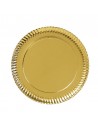 Plato de cartón color oro de 270 mm ideal para catering, eventos y presentación elegante de alimentos.