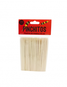 Pinchos higiénicos de madera redondos ideales para aperitivos, canapés y catering.