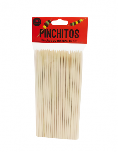 Pinchos higiénicos de madera redondos de 150 mm ideales para brochetas y catering.