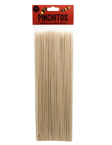 Pinchos higiénicos de madera redondos de 250 mm ideales para brochetas grandes y eventos.