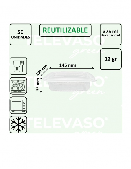 Envase bisagra de PP ideal para take away, delivery y hostelería.