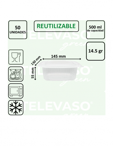 Envase bisagra de PP ideal para take away, delivery y hostelería.