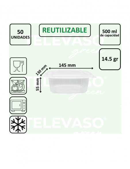 Envase bisagra de PP ideal para take away, delivery y hostelería.