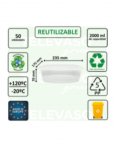 Envase bisagra de PP de 2 litros ideal para take away, delivery y hostelería. 2