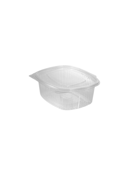 Envase bisagra de PP con tapa plana, ideal para take away, delivery y hostelería.