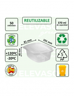 Envase bisagra de PP con tapa plana, ideal para take away, delivery y hostelería. 2