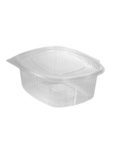 Envase bisagra de PP con tapa plana ideal para take away, delivery y hostelería.