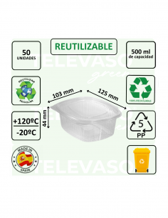 Envase bisagra de PP con tapa plana ideal para take away, delivery y hostelería. 2