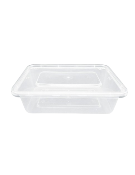 Envase rectangular de PP con tapa separada ideal para take away, delivery y hostelería.