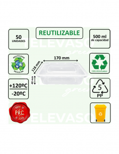 Envase rectangular de PP con tapa separada ideal para take away, delivery y hostelería. 2