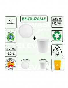 Tarrina redonda de PP de 1 litro ideal para take away y hostelería. 2