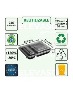 Envase catering con dos compartimentos ideal para menús completos y take away. 2
