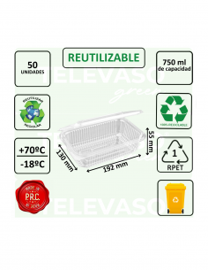 Envase rPET de 750 ml ideal para ensaladas y comida fría. 2