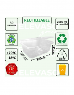 Envase rPET de 2 litros ideal para catering y grandes raciones frías. 2