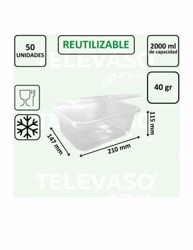 Envase rPET de 2 litros ideal para catering y grandes raciones frías.