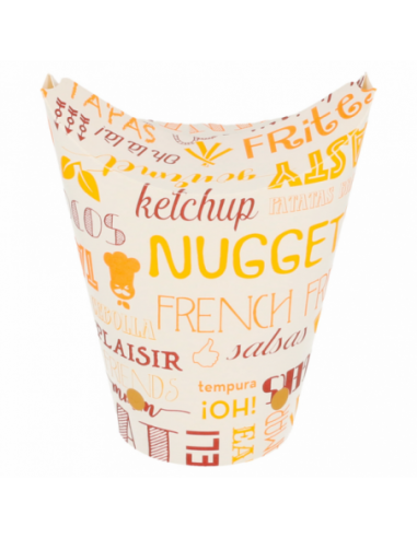 Vaso de cartón con cierre Parole ideal para patatas fritas, snacks y comida para llevar.