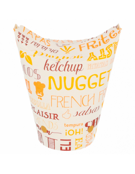 Vaso de cartón con cierre Parole ideal para patatas fritas, snacks y comida para llevar.