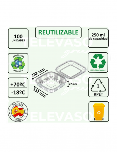 Envase cuadrado rPET de 250 ml ideal para ensaladas y postres. 2