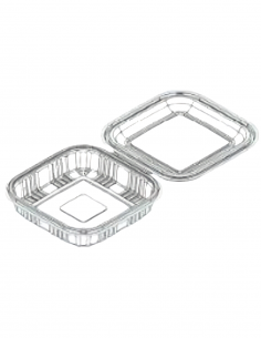 Envase cuadrado rPET de 250 ml ideal para ensaladas y postres.