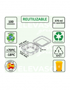 Envase cuadrado rPET de 370 ml ideal para ensaladas y postres fríos 2