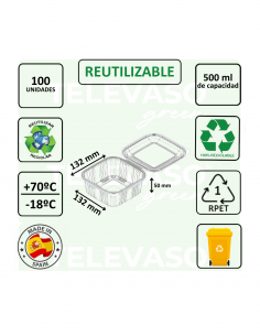 Envase cuadrado rPET de 500 ml ideal para ensaladas y comida fría. 2