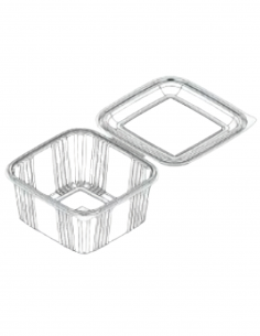 Envase cuadrado rPET de 2 litros ideal para catering y grandes raciones frías.