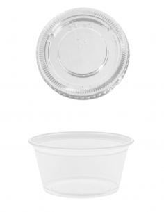 Tarrina salsera transparente de PP de 60 ml ideal para salsas y aliños.