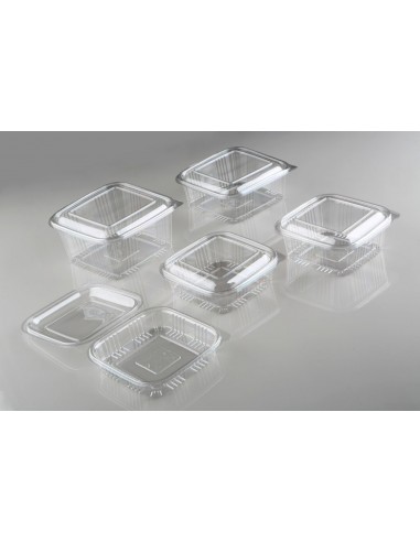 Envase cuadrado rPET de 750 ml ideal para ensaladas y comida fría.