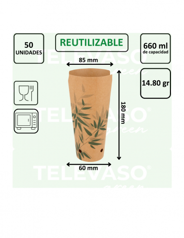 Vaso de cartón Feel Green de 660 ml con cierre integrado, ideal para patatas fritas, snacks y comida para llevar.
