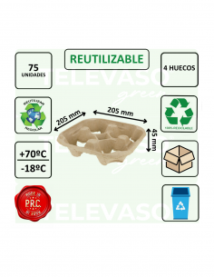 Portavasos biodegradable de 4 huecos para transporte seguro de bebidas. 2