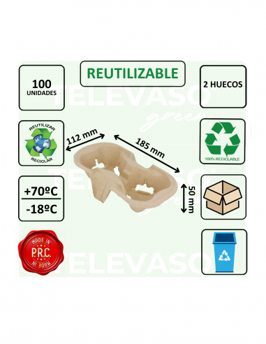 PORTAVASOS DE 2 HUECOS BIODEGRADABLES