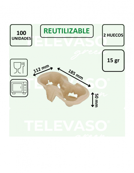 PORTAVASOS DE 2 HUECOS BIODEGRADABLES