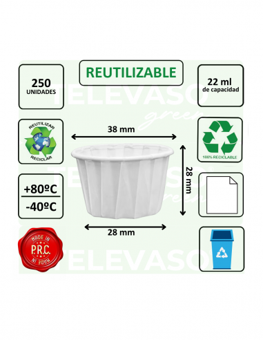 Tarrina de papel plisado antigrasa de 22 ml ideal para degustaciones, salsas y repostería.
