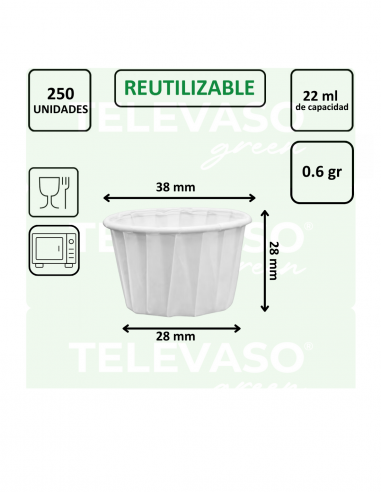 Tarrina de papel plisado antigrasa de 22 ml ideal para degustaciones, salsas y repostería.