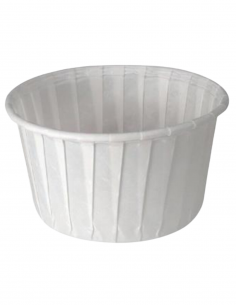 Tarrina de papel plisado antigrasa de 60 ml ideal para salsas, degustaciones y aperitivos.