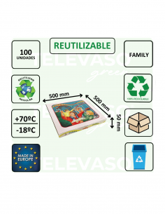 Caja de cartón FAMILY de 500 × 500 × 50 mm para pizzas familiares XXL, ideal para delivery y take away. 2