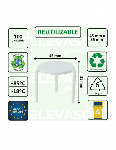 Separador o mesita para pizza de 35 mm, ideal para mantener la tapa de la caja elevada durante el transporte.