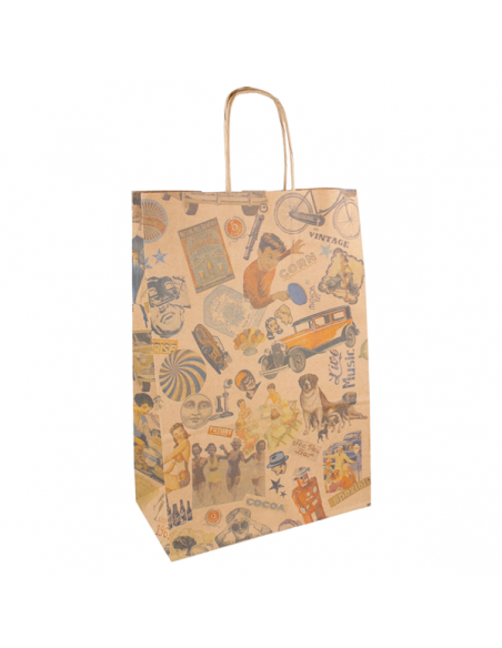 Bolsa SOS de papel con asas y diseño Vintage, ideal para comercios y take away.