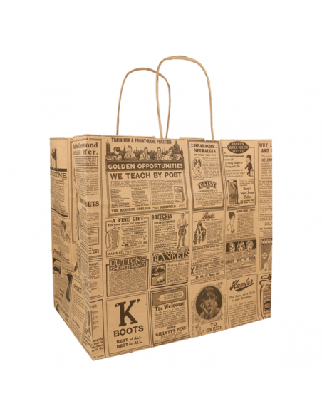 Bolsa SOS de papel con asas modelo TIMES, ideal para take away, delivery y comercios.
