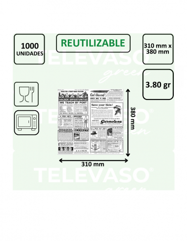 Papel antigrasa con diseño TIMES para envolver hamburguesas, wraps y bocadillos de mayor tamaño.