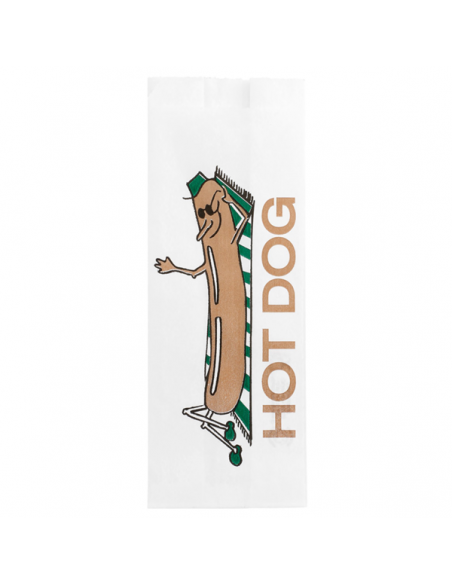 Bolsa de papel antigrasa para servir hot dogs, perritos calientes y bocadillos pequeños.