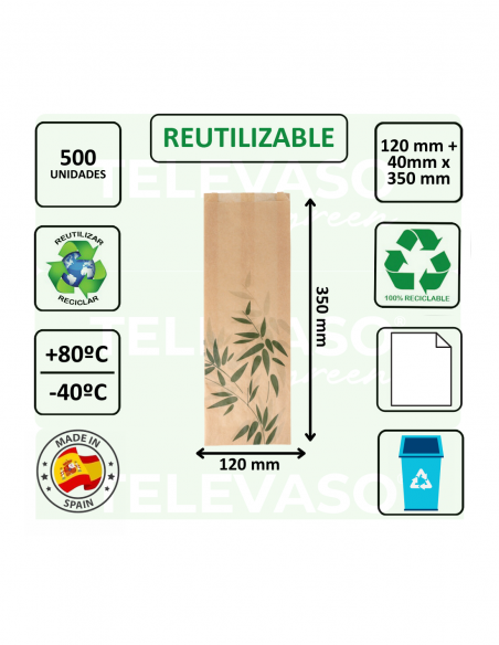 Bolsa de papel antigrasa FEEL GREEN para baguettes, paninis y bocadillos grandes.