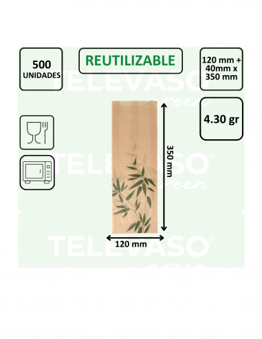 Bolsa de papel antigrasa FEEL GREEN para baguettes, paninis y bocadillos grandes.