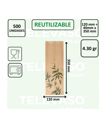 Bolsa de papel antigrasa FEEL GREEN para baguettes, paninis y bocadillos grandes.