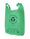 Bolsa camiseta verde reciclada de gran capacidad para supermercados, alimentación y comercios.