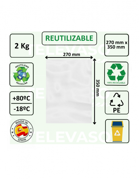 Bolsas de polietileno transparentes para el envasado de alimentos y productos comerciales.