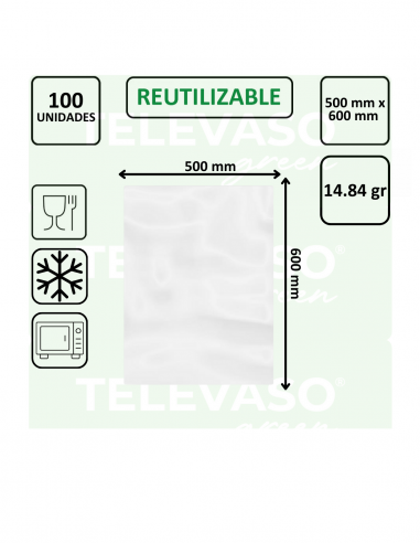 Bolsa de polietileno transparente de gran capacidad para alimentos y productos voluminosos.