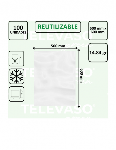 Bolsa de polietileno transparente de gran capacidad para alimentos y productos voluminosos.