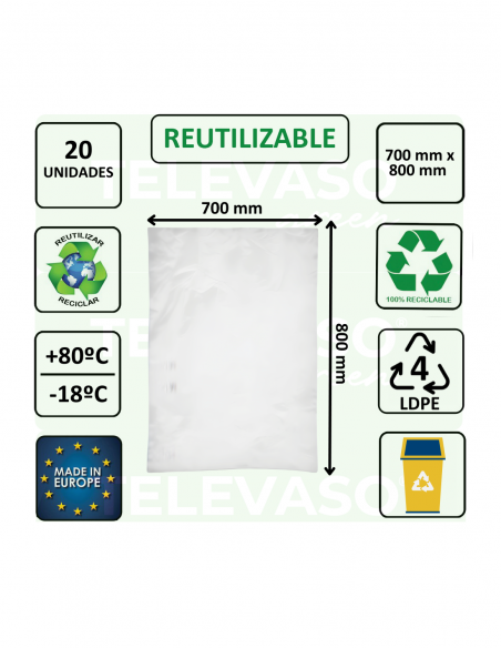 Bolsas de basura blancas resistentes de 55 litros para hostelería, oficinas, clínicas y comercios.