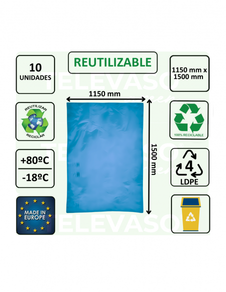 Sacos de basura azules de alta resistencia para contenedores industriales y uso profesional.